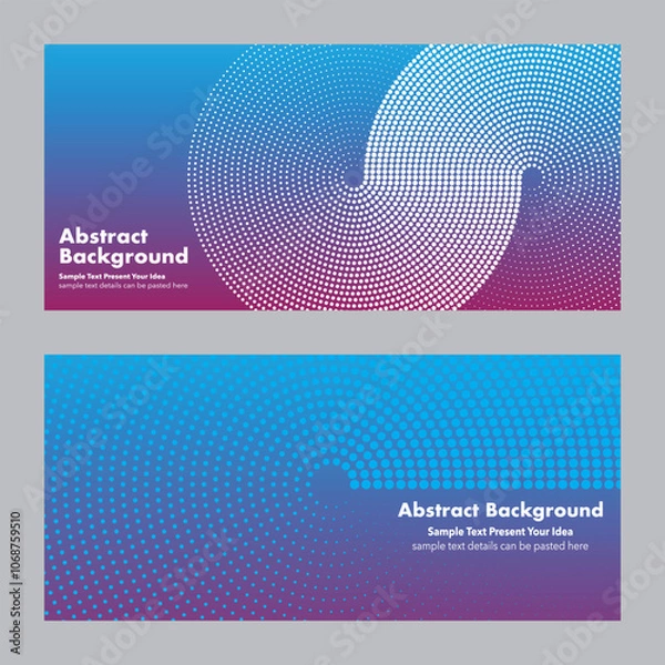 Fototapeta Modern vector geometric abstract background featuring an infinity symbol design and halftone dot pattern on gradient from blue to magenta. For cover page, digital artwork,  Minimalist style.