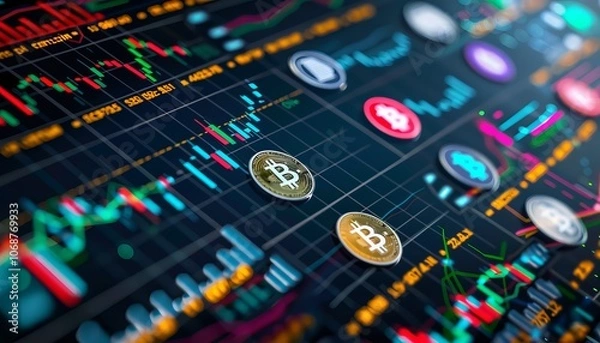 Obraz Visualizing the Ups and Downs of the Crypto Currency Market: A Financial Graph Collage