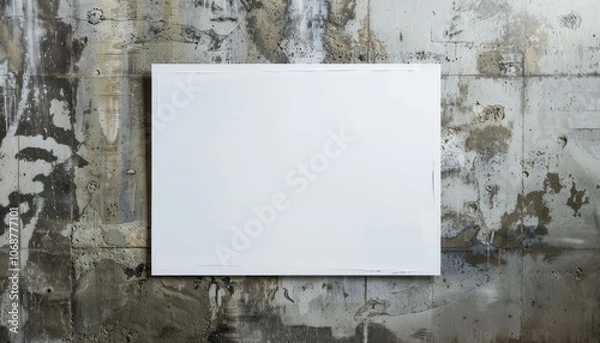 Obraz Minimalist Urban Aesthetic: Blank White Wheatpaste Poster Mockup on Concrete Wall Background