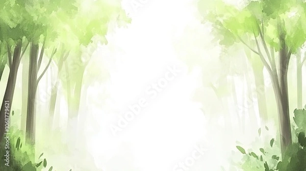 Fototapeta Serene Forest with Misty Background and Lush Greenery