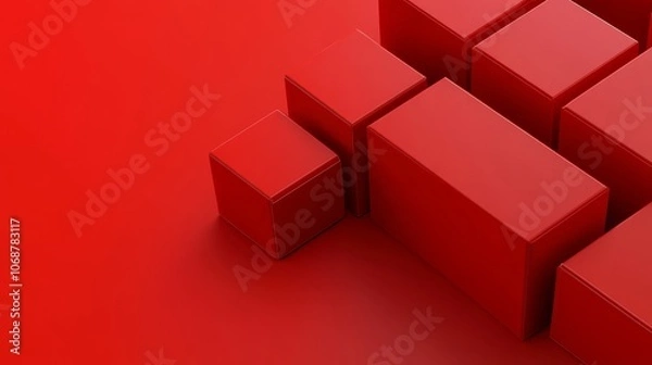 Fototapeta Red cubes pattern against a red background. Geometric design for minimalist design.