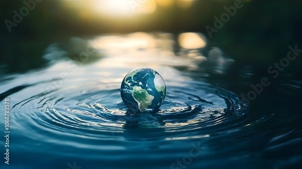 Fototapeta Delicate Balance Planet Earth Reflected in a Hovering Droplet Symbolizing the Importance of Water Conservation