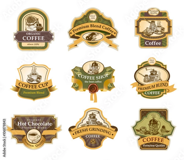 Obraz Organic Coffee labels set.