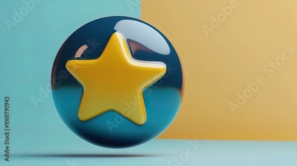 Fototapeta Three-Dimensional Star Icon in Rounded Chat Bubble: Perfect for Sports Interior Posters and Graphic Design Elements