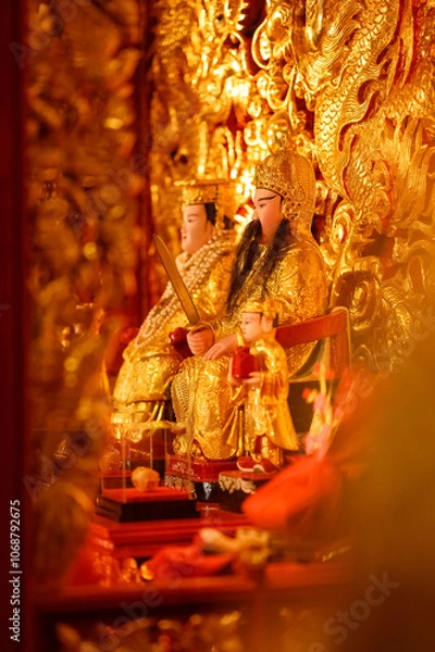 Obraz Golden Statues in a Vibrant Temple Display