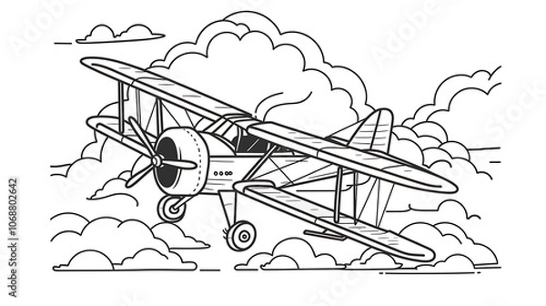 Fototapeta line art  illustration of a plane  isolated on plain color