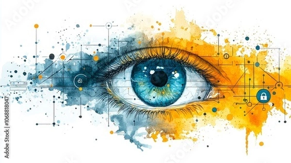 Fototapeta the Intriguing World of Vibrant Watercolor Art Featuring a Stunning Eye Iris Scan