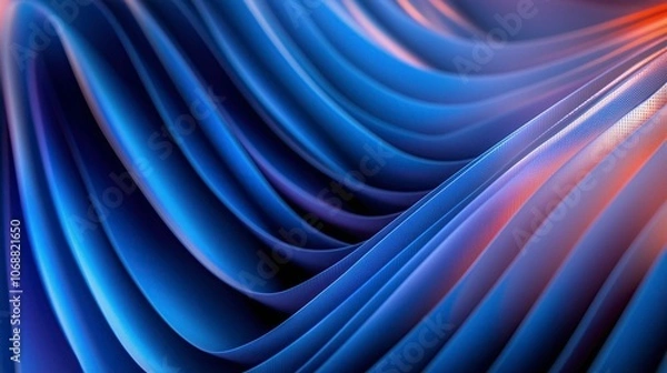 Obraz Abstract layered sheets in organic motion flow with blue and coral gradients. Dynamic 3D wallpaper background.