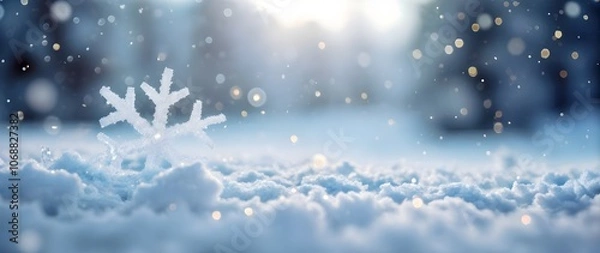 Obraz Snow-Covered Field: Winter Landscape with Snowflakes and Copy Space for Text
