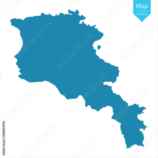 Fototapeta Abstract - High Detailed blue Map of Armenia isolated on white background. for your web site design map logo, app, Travel. Vector illustration eps10.