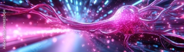 Fototapeta Embark on a Visionary Journey Through a Digital Nebula, Exploring the Path to New Beginnings and Inspired by Limitless Future Possibilities Abstract Digital Art, Futuristic, Neon, 3D Render