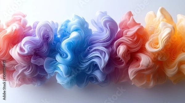 Fototapeta Soft pastel swirls in delicate cloud-like formations, creating an ethereal abstract background with harmonious color gradients, perfect for gentle and creative design aesthetics