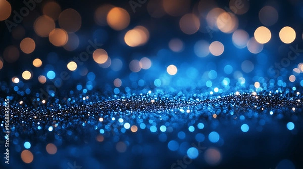 Obraz Abstract blue gradient background with bokeh lights and particles. banner with copy space.. Photo by AI generative.