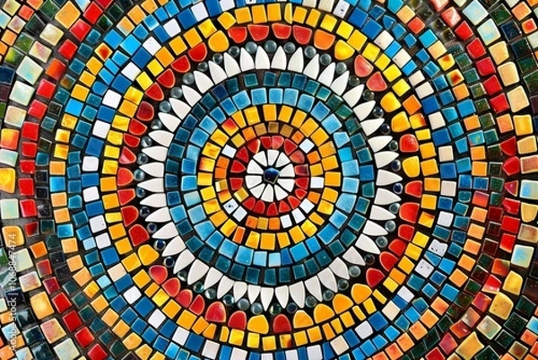 Fototapeta Mosaic pattern with colorful tiles forming an intricate circular design