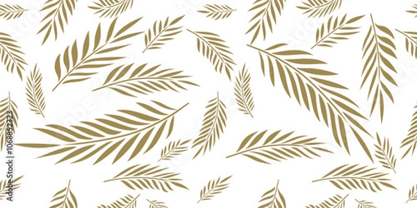 Obraz Illustration pattern leaves palms in Gold color, white background for fashion design or other products