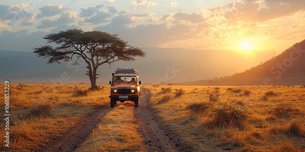 Fototapeta Professional filming of safaris in the wilderness, outdoor activities