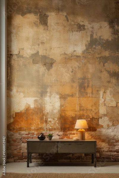 Fototapeta Rustic Charm: Distressed Wall Interior Design