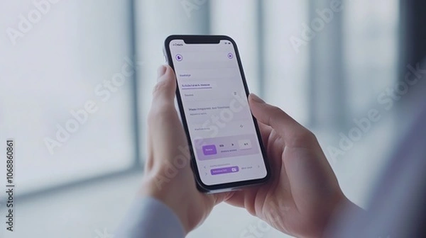 Obraz Close-up of hands using smartphone with app interface
