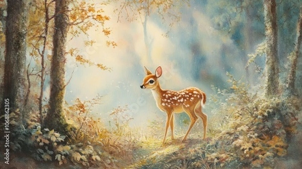 Fototapeta Gentle Fawn in Serene Forest Setting
