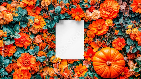 Fototapeta Empty White Objects Mockups with Fall - Autumn Environment - Logo and Graphics Placement