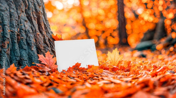 Fototapeta Empty White Objects Mockups with Fall - Autumn Environment - Logo and Graphics Placement