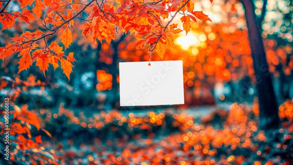 Fototapeta Empty White Objects Mockups with Fall - Autumn Environment - Logo and Graphics Placement