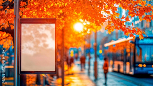 Fototapeta Empty White Objects Mockups with Fall - Autumn Environment - Logo and Graphics Placement