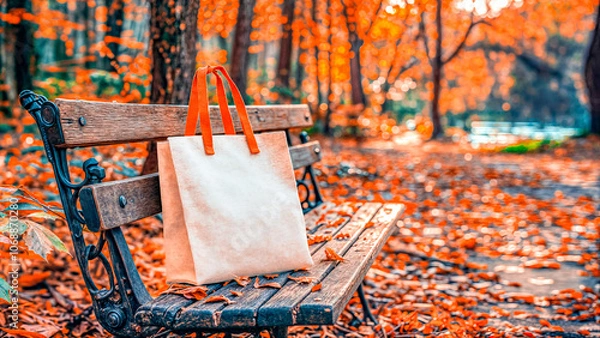 Fototapeta Empty White Objects Mockups with Fall - Autumn Environment - Logo and Graphics Placement