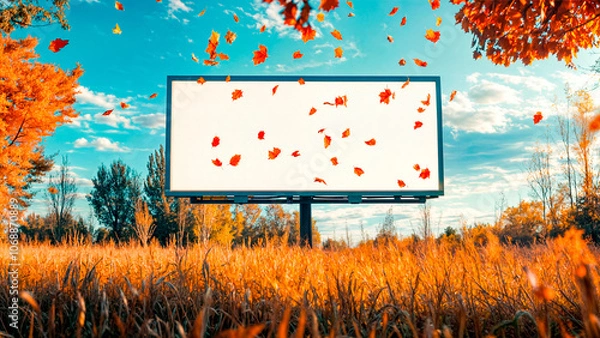 Fototapeta Empty White Objects Mockups with Fall - Autumn Environment - Logo and Graphics Placement