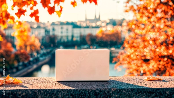 Fototapeta Empty White Objects Mockups with Fall - Autumn Environment - Logo and Graphics Placement