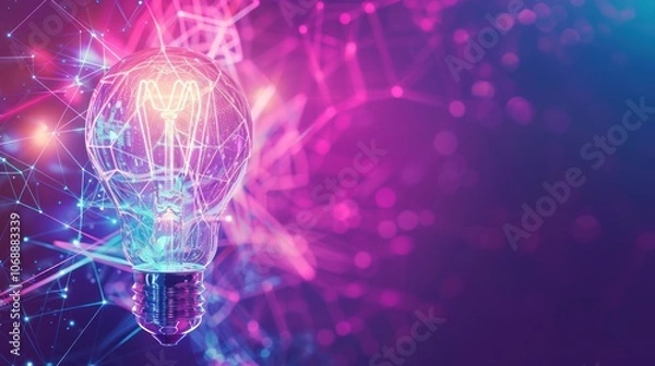 Fototapeta Glowing Lightbulb in Network of Lines
