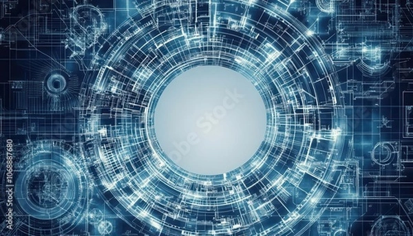 Obraz Blueprint layout with blank center space, ready for overlay text, engineering graphic template, technical drawing