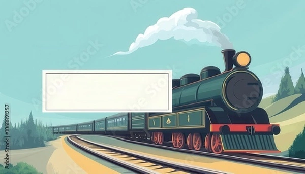 Fototapeta Train ticket with blank area for destination text, travel graphic, rail adventure