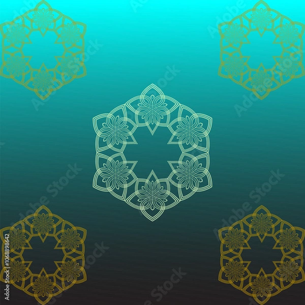 Obraz a golden and blue background with a pattern of flowers