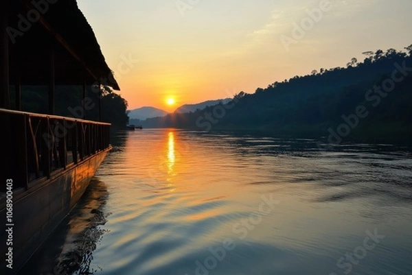 Obraz Serene Sunset Over Mae Ping River Landscape