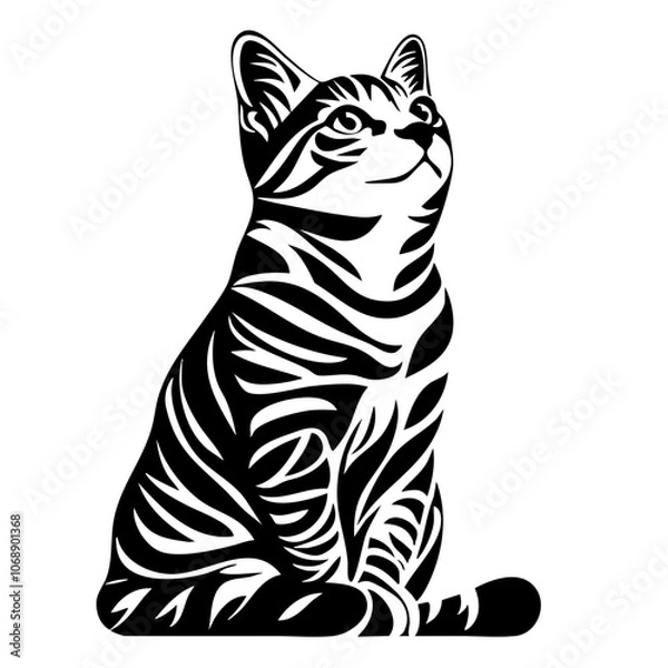 Obraz A Bengal cat in a stylish vector design showcasing its distinctive stripes and alert demeanor, perfect for feline enthusiasts and modern art lovers
