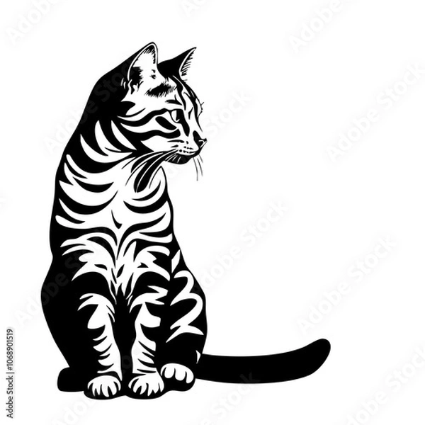 Obraz A Bengal cat in a striking vector design showcasing its unique striped pattern and elegant posture