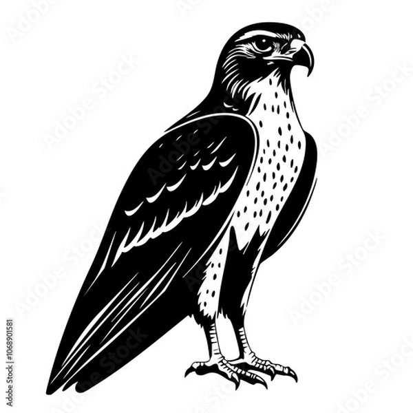 Obraz A detailed vector illustration of a majestic hawk standing prominently, showcasing its sharp features and distinctive markings, capturing the essence of this powerful bird of prey