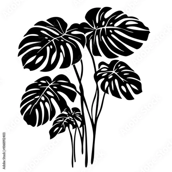 Obraz Stylized vector illustration featuring multiple monstera leaves showcasing intricate cut-out designs perfect for digital projects or home décor