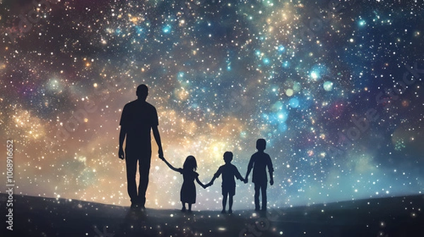 Fototapeta Family depicted as constellation of stars symbolizing unity and connection in a cosmic perspective. Cosmic. Illustration