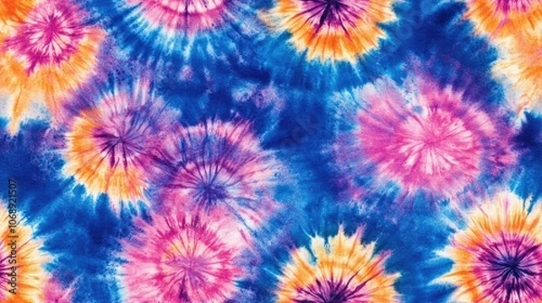 Fototapeta Vibrant tie dye pattern featuring artistic watercolor textures and floral hand drawn elements perfect for textile design fabric patterns home decor