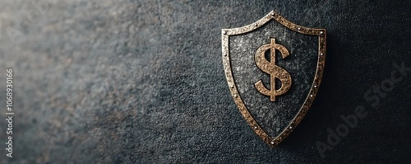 Obraz Elevate your financial security with a high-contrast shield featuring a dollar sign engraved design