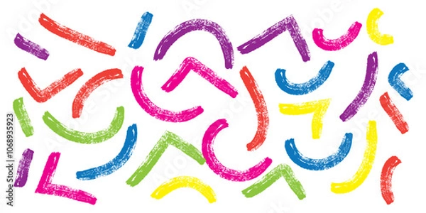 Obraz Multi colored squiggles with circles seamless pattern. Brush drawn bold curved lines, waves and swirls. Abstract geometric colorful background with organic bold lines. Childish doodles and scribbPrint