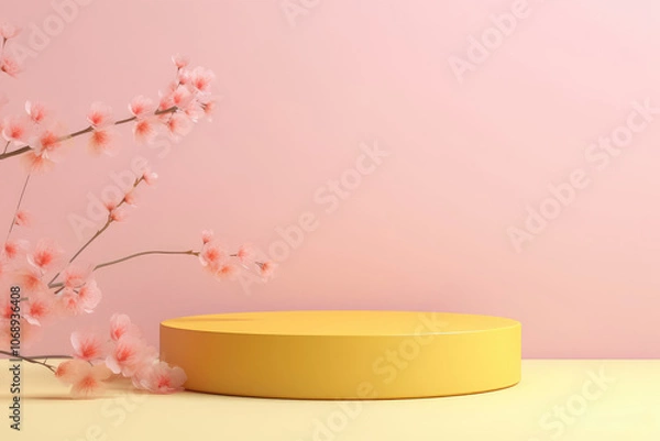 Obraz Spring Elegance: Pink Blossoms and Golden Display