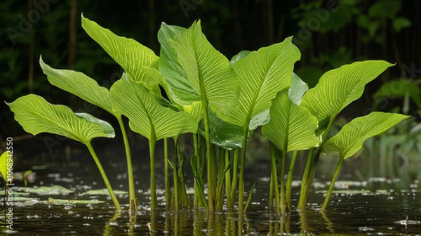 Fototapeta Arrow Arum (Peltandra virginica) in a Wetland Environment – 8K Botanical Study