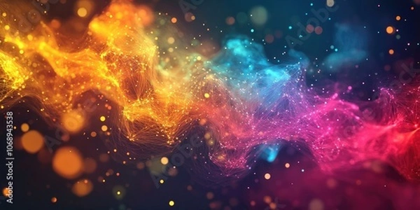 Fototapeta Bright and vivid hues characterize a dynamic abstract backdrop inspired by neural networks, showcasing the interplay of colors influenced by complex connections.