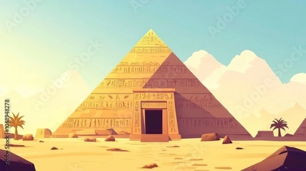 Fototapeta Ancient Egyptian pyramid with hieroglyphs on the walls. Vector flat minimalistic isolated illustration.