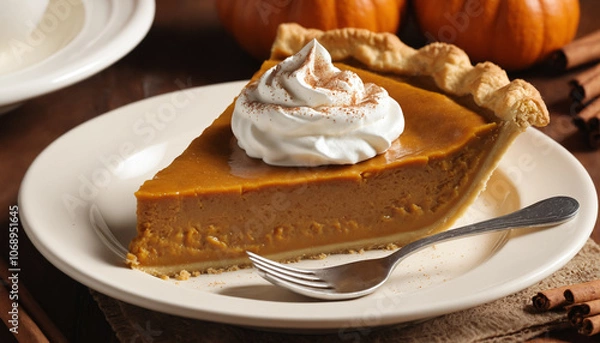 Obraz Slice of Pumpkin Pie with Whipped Cream