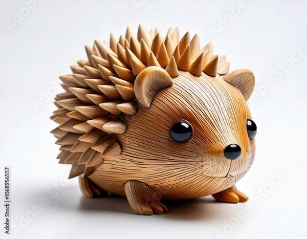Fototapeta A wooden hedgehog with a pointed head and a cute face