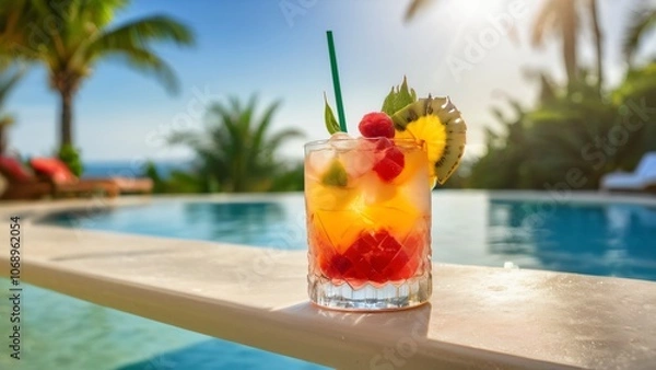 Fototapeta Refreshing Summer Cocktail with Ice on a Warm Day